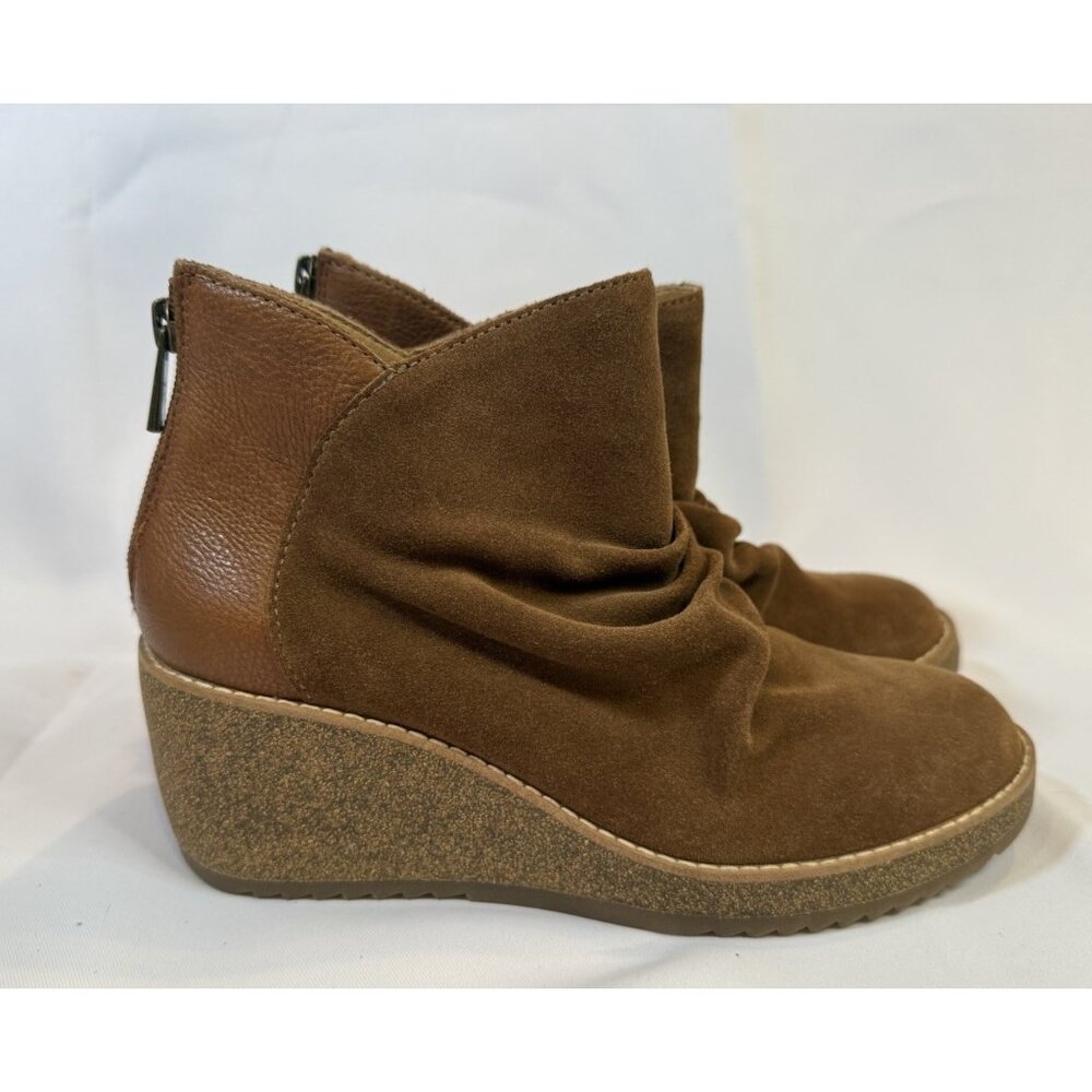 Aetrex Kara Suede Wedge Ankle Booties Brown EU 37 US 7 Unworn *T1
